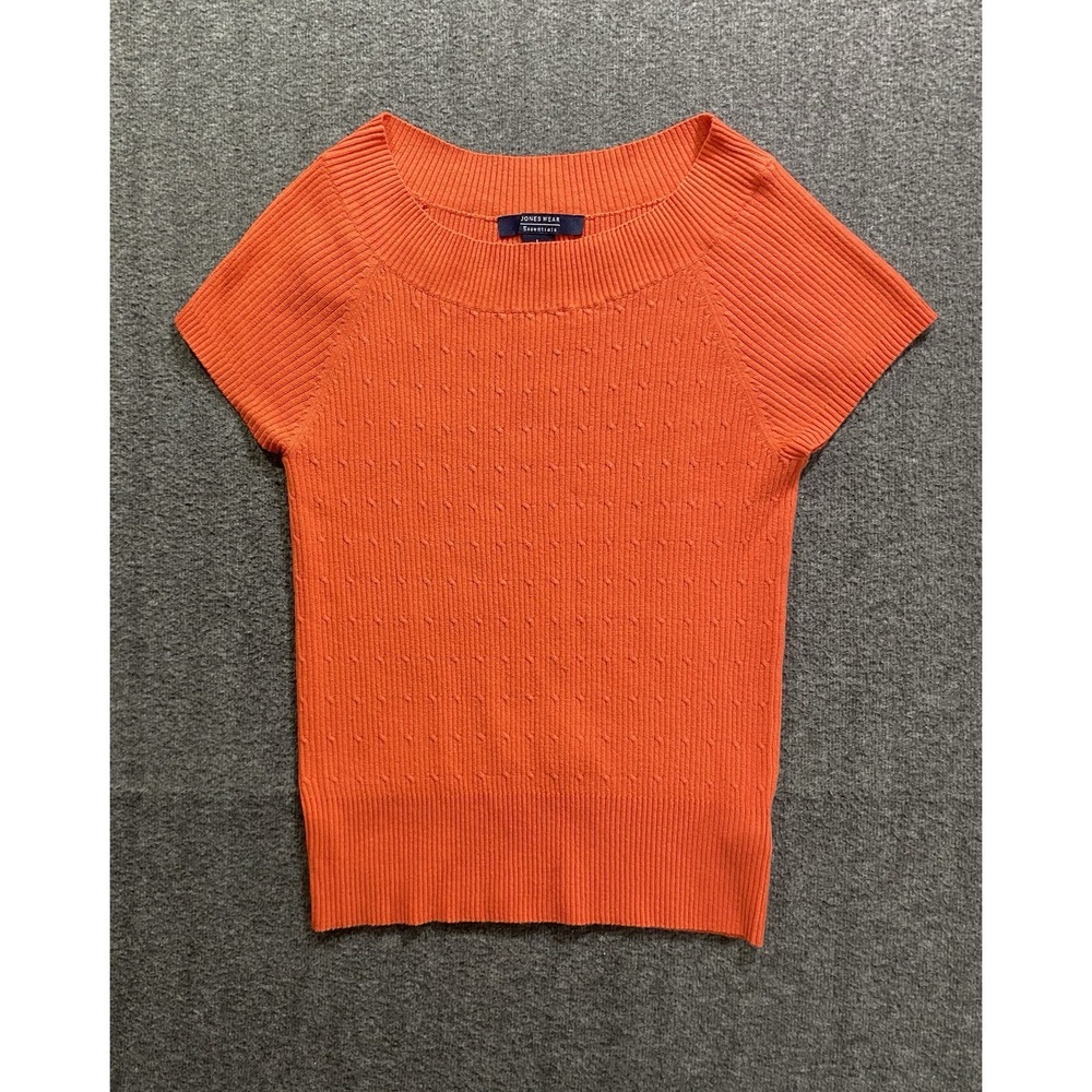 Jones Wear Women's Orange Knit Top Shirt Short Sleeve Pullover Size L
